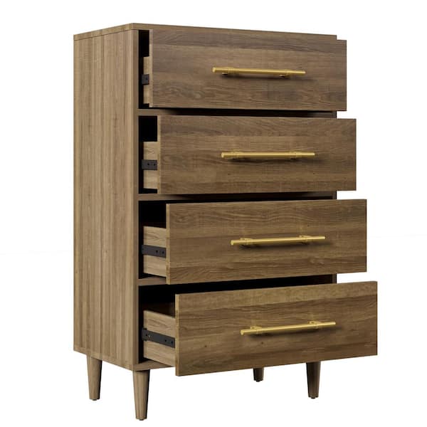 Donason Walnut Cabinet with Golden Handles (4-Drawer)