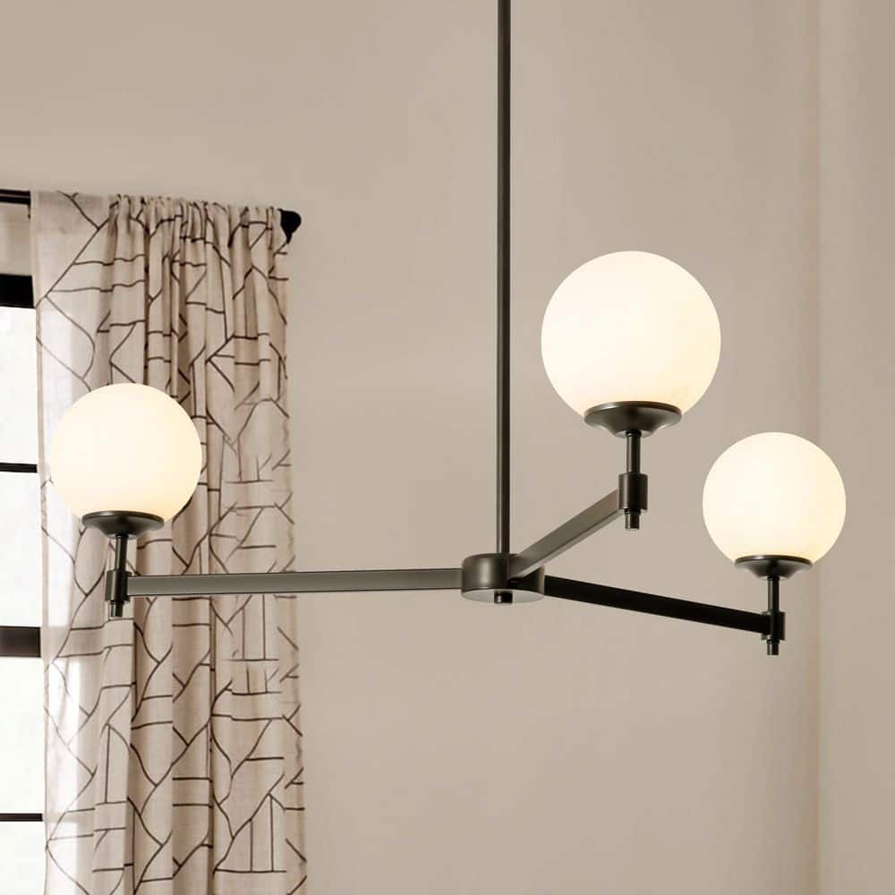 Gearld 3-Light Modern Matte Black Linear Pendant Light with Opal Globe Glass Shades price history on PriceWatchPro