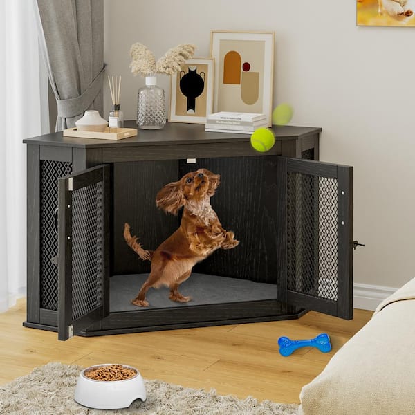 FUFU&GAGA Pet Corner Crate, Furniture Corner Dog Crate with Cushion, Medium Small Dog Kennel Indoor Use, Perfect for Limited Room
