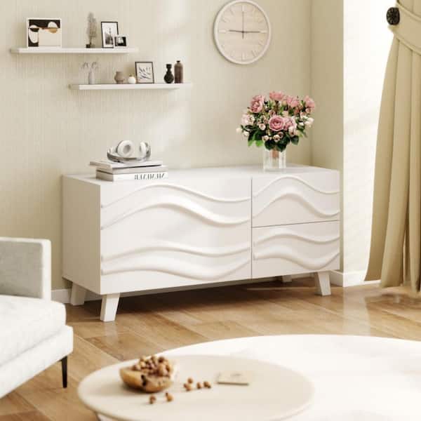 Clihome Modern 18 in. H White TV Stand with Storage Cabinet and Drawers Wood Media Console for Living Room Bedroom Entryway