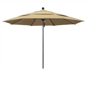 11 ft. Black Aluminum Commercial Market Patio Umbrella with Fiberglass Ribs and Pulley Lift in Beige Pacifica