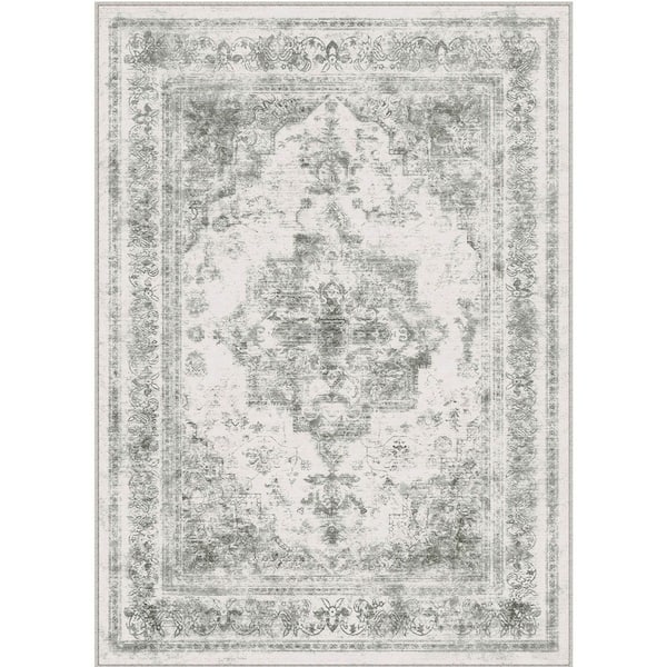 Persia Gray 6 ft. x 9 ft. Vintage Medallion Distressed Area Rug