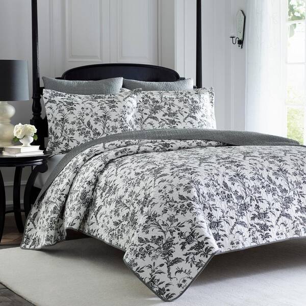 Laura Ashley Amberley 2Piece Black and White Floral Cotton Twin Quilt