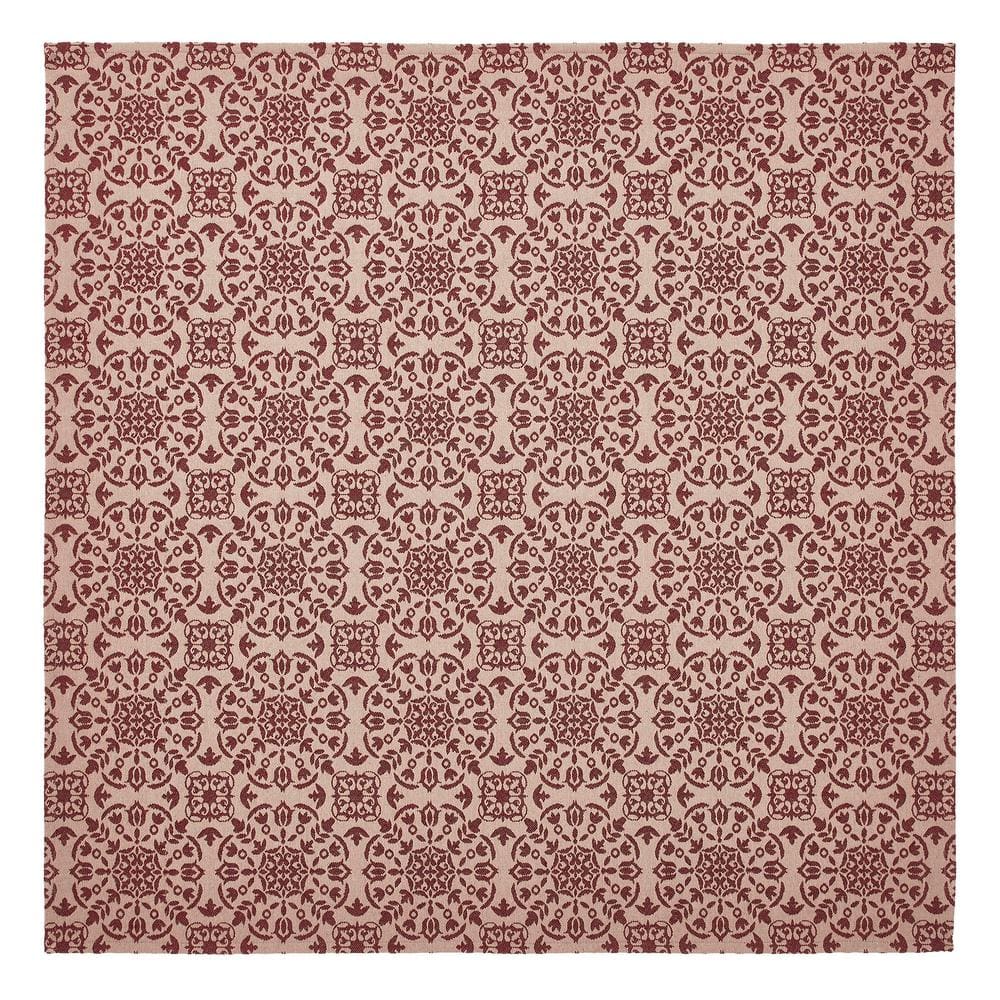 Burgundy and Tan Cotton Blend Square Table Topper 42" x 42"