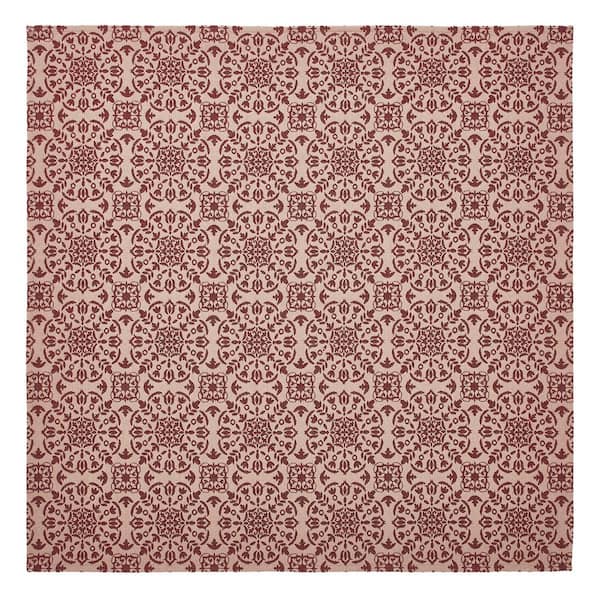 VHC Brands Custom House 42 in. W x 42 in. L Burgundy Jacquard Medallion Cotton Blend Tablecloth Topper