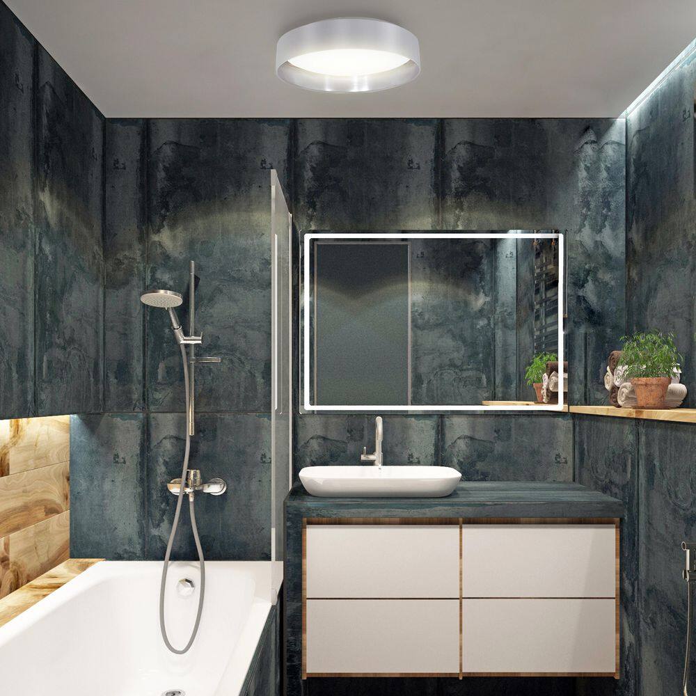 16'' Silver and White LED Drum Flush Mount Ceiling Light