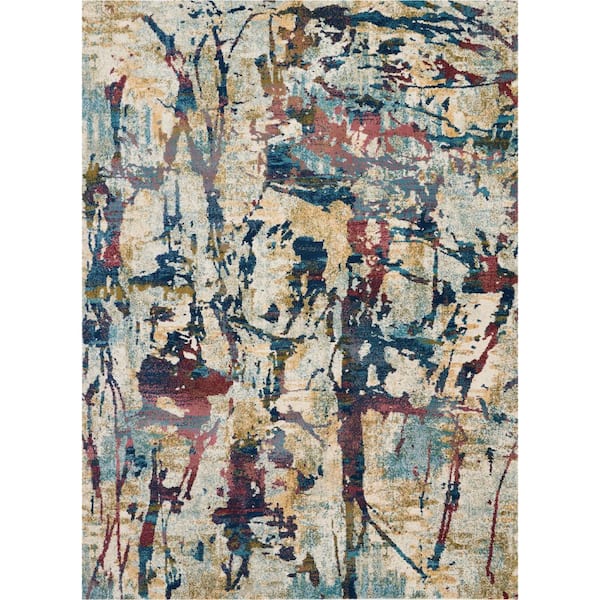 Nourison Fusion Cream/Multicolor 8 ft. x 11 ft. Abstract Modern Area Rug