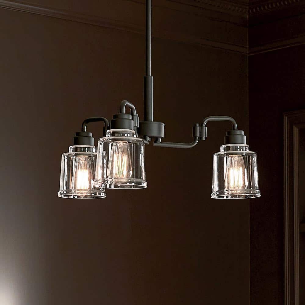 Mini Aivian Industrial Black 3-Light Chandelier with Clear Glass
