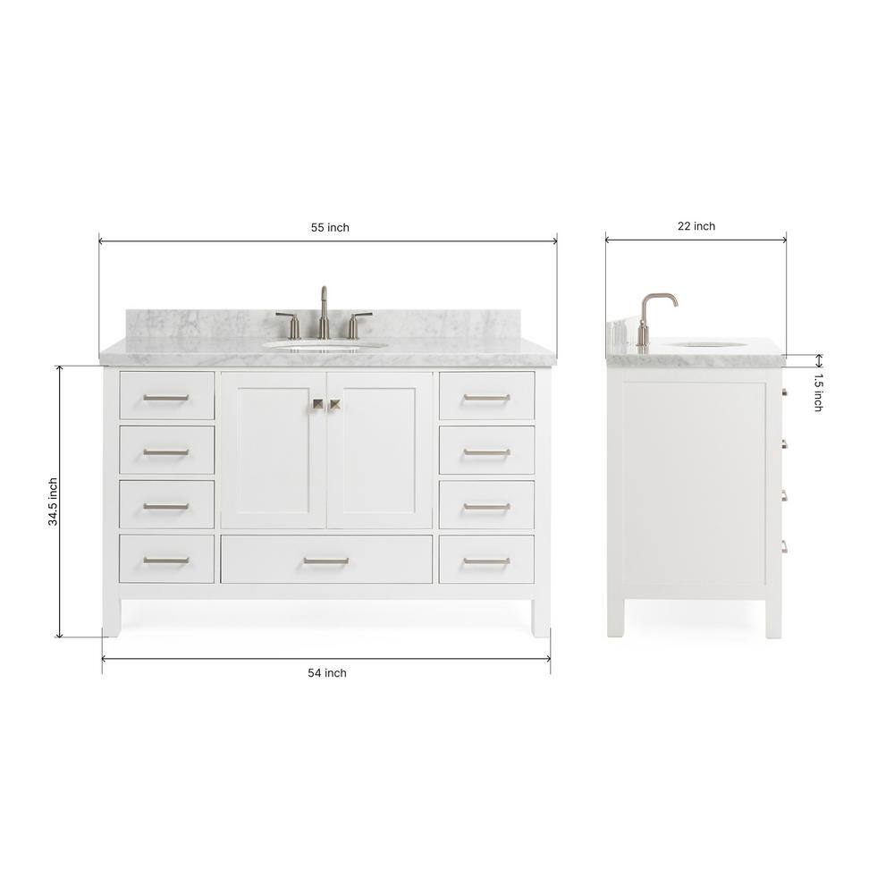 Cambridge 55" White Marble Top Single Basin Vanity