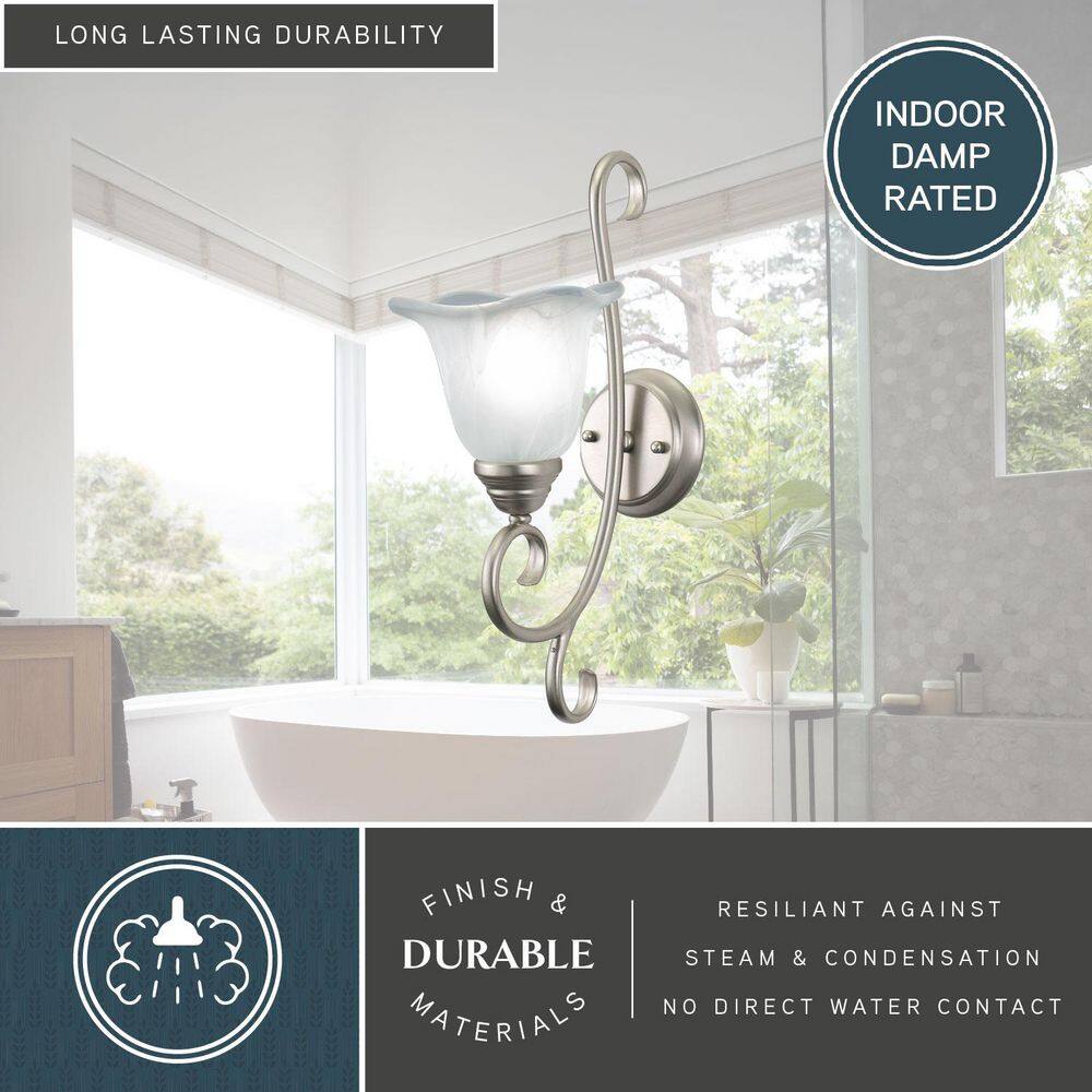 Bella Brushed Nickel Vanity Light with Alabaster Glass Shade
