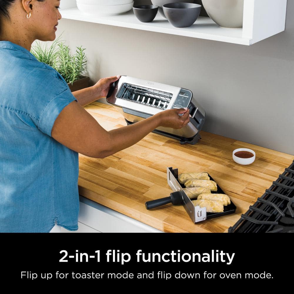 Ninja Ninja Foodi 2-in-1 Flip Toaster, 2-Slice Capacity, Compact Toaster Oven with Reheat and Defrost Functions, 1500 Watts, Stainless Steel