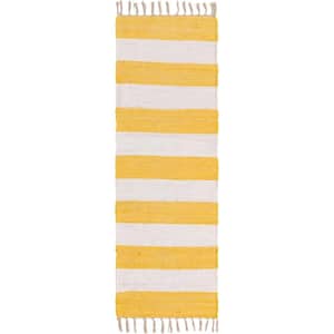 Chindi Rag Striped Yellow and Ivory 2 ft. 2 in. x 6 ft. 1 in. Area Rug