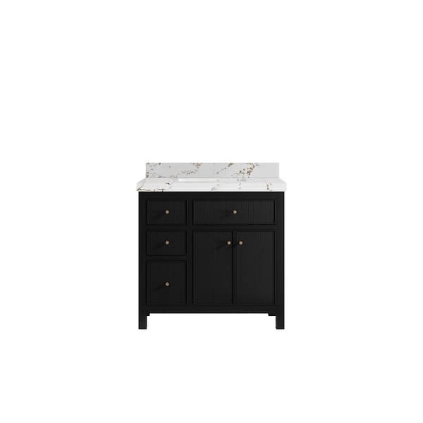 Willow Collections Sonoma 36 in. Single Sink Freestanding Black Bath Vanity with Viola Brown Quartz Top Unassembled