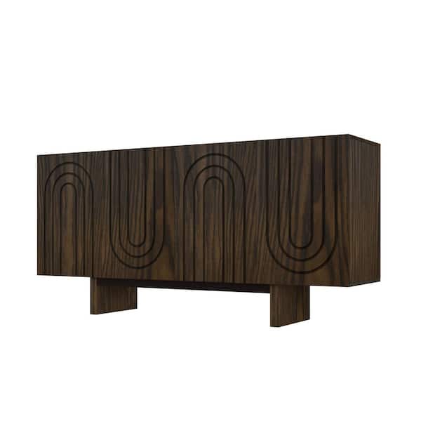 Brown MDF 63 in. W Sideboard Cabinet with 4-Doors