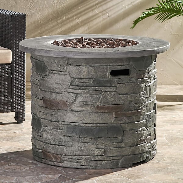 32 in. Stone Gray Round Propane Outdoor Fire Pit