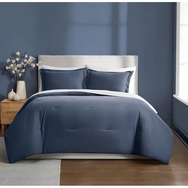 Essential 3-Piece Blue Solid Cotton King Comforter Set