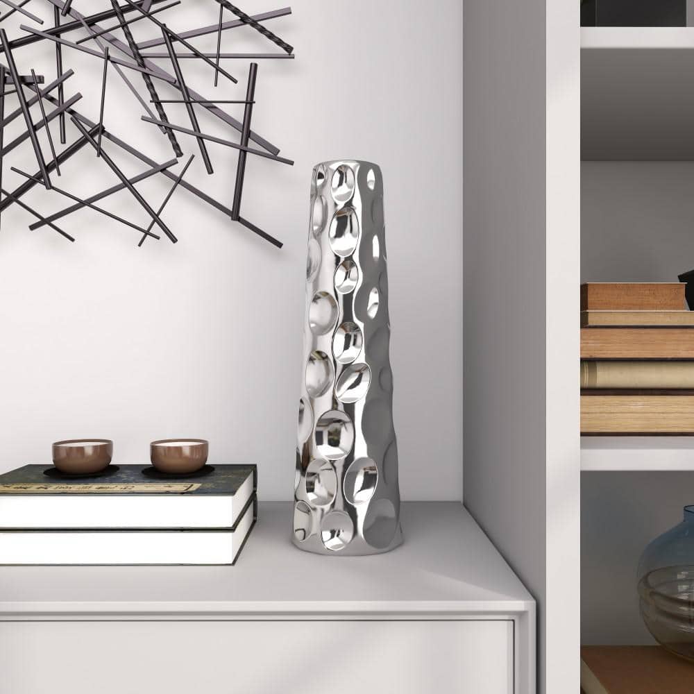 Elegant Silver Ceramic Floral Bouquet Vase 6" x 20"