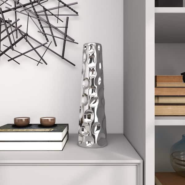 Litton Lane 20 in. Silver Ceramic Decorative Vase with Bubble Texture