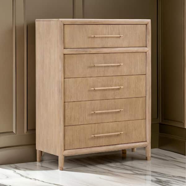 Benjara Brown 5-Drawers 40 in. Chest of Drawers Dresser Without Mirror