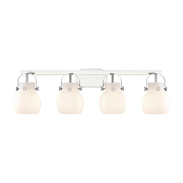 Innovations Pilaster II Sphere 36.5 in. 4-Light Polished Chrome Vanity Light with Glass Shade