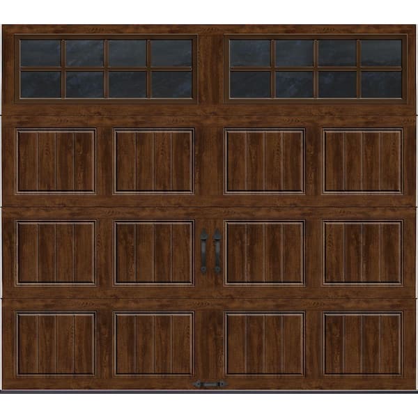 Clopay Gallery Steel Short Panel 8 ft x 7 ft Insulated 18.4 R-Value Wood Look Walnut Garage Door with SQ24 Windows