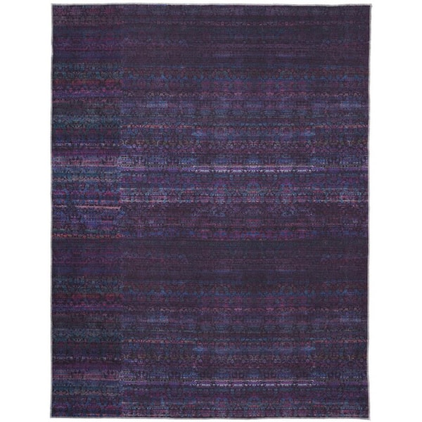 HomeRoots 10 x 14 Blue and Purple Striped Area Rug