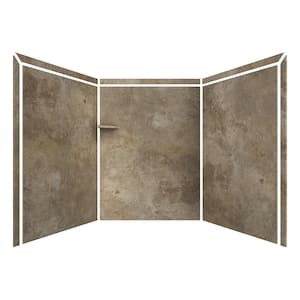 Adaptable 60 in. x 60 in. x 80 in. 9-Piece Easy Up Adhesive Alcove Shower Surround in Mocha Travertine