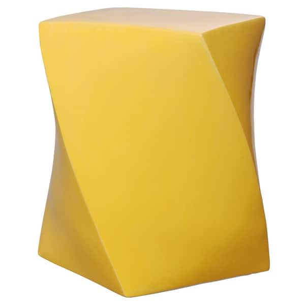 Twist 18 in. H Glossy Glaze Sun Yellow Square Ceramic Garden Stool