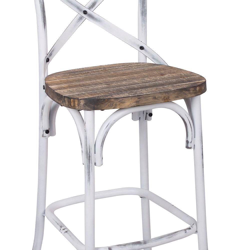 Antique White & Oak Rustic Metal-Accented Bar Chair