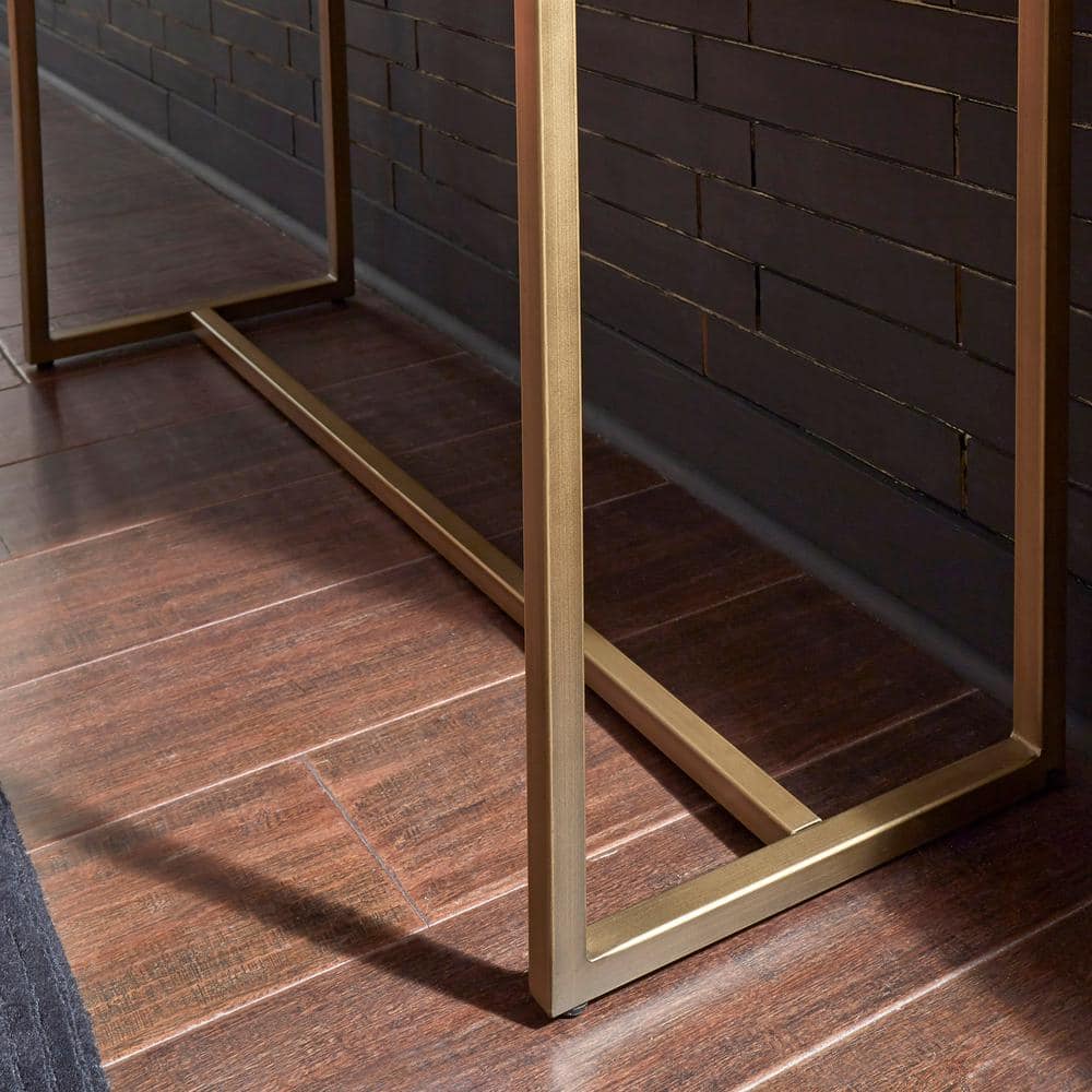 Geometric Mosaic Cream and Gold Tile Console Table with Brushed Brass Base
