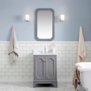Queen 24 in. W x 22 in. D Bath Vanity in Grey with Marble Bath Vanity Top in White with White Basin, Faucet and Mirror