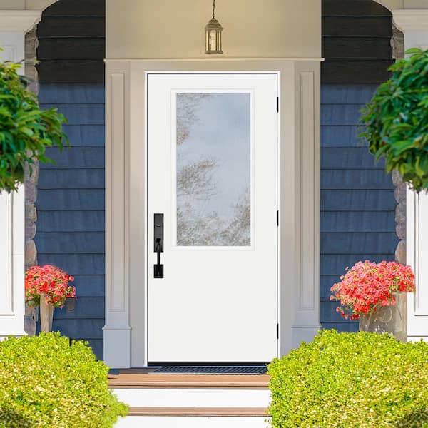 Legacy 30 in. x 80 in. LHOS 2/3 Clear Glass White Primed Fiberglass Prehung Front Door