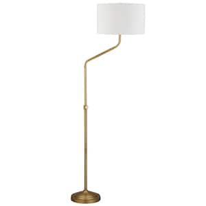 66 in. Gold and White 1 1-Way (On/Off) Standard Floor Lamp for Living Room with Cotton Drum Shade