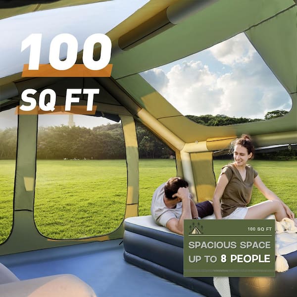 DSNAPE 4-Season 10 ft. x 8 ft. Green Inflatable Camping Tent with
