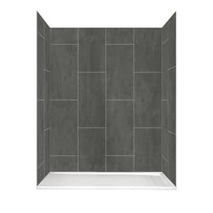 60 in. L x 32 in. W x 78 in. H 4-Piece Glue Up Alcove Shower Wall and Right Concealed Drain Base in Gray Slate