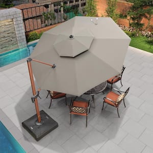 11 ft. Sunbrella Aluminum Octagon 360° Rotation Wood Pattern Cantilever Outdoor Patio Umbrella With Base, Gray