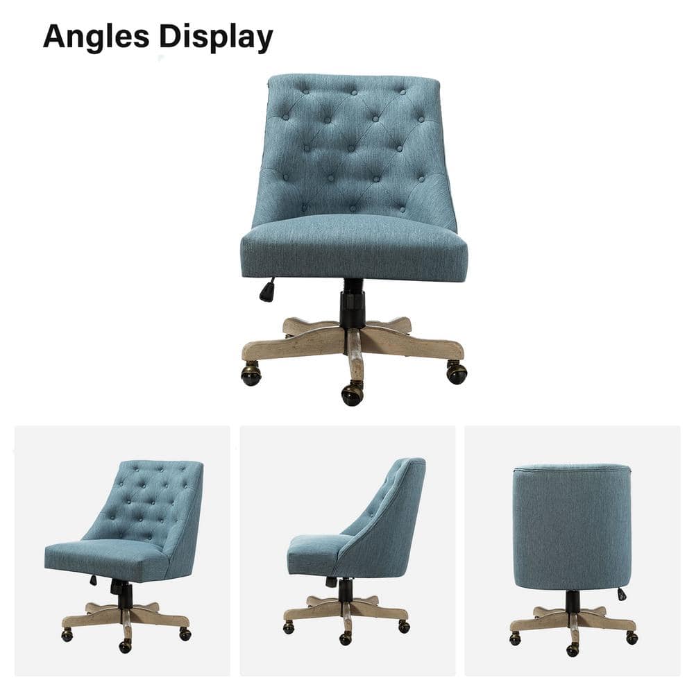 ErgoSwivel Blue Fabric Armless Task Chair with Metal Base