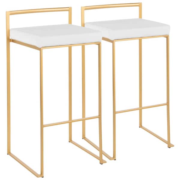 Lumisource Fuji 30 in. Gold Stackable Bar Stool with White Velvet Cushion (Set of 2)