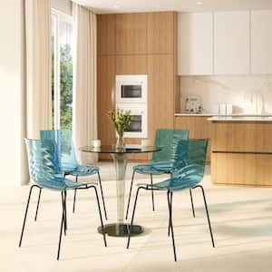 Astor Kitchen and Dining Stackable Chair in Stainless Steel White Base (Set of 4) Transparent Blue