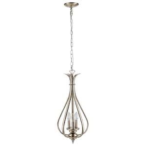 40-Watt 3-Light Brushed Nickel Dimmable Lantern Teardrop Pendant Light with Free Hanging Crystals, No Bulbs Included