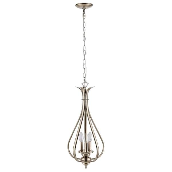 Merra 40-Watt 3-Light Brushed Nickel Dimmable Lantern Teardrop Pendant Light with Free Hanging Crystals, No Bulbs Included