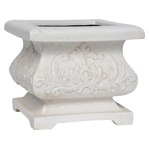 18 in. sq. Light Aged White Cast Stone Fiberglass Bombe Planter