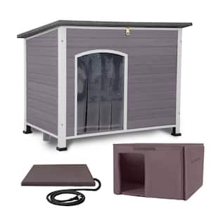 43.3 in. L Heated Medium Wooden Dog House, Outdoor Insulated Dog House with Metal Frame