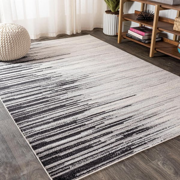 Linear Modern Half-Stripe Gray/Cream 3 ft. x 5 ft. Area Rug