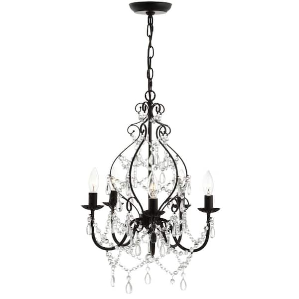 Maura 17 in. 5-Light Black Crystal/Metal Chandelier