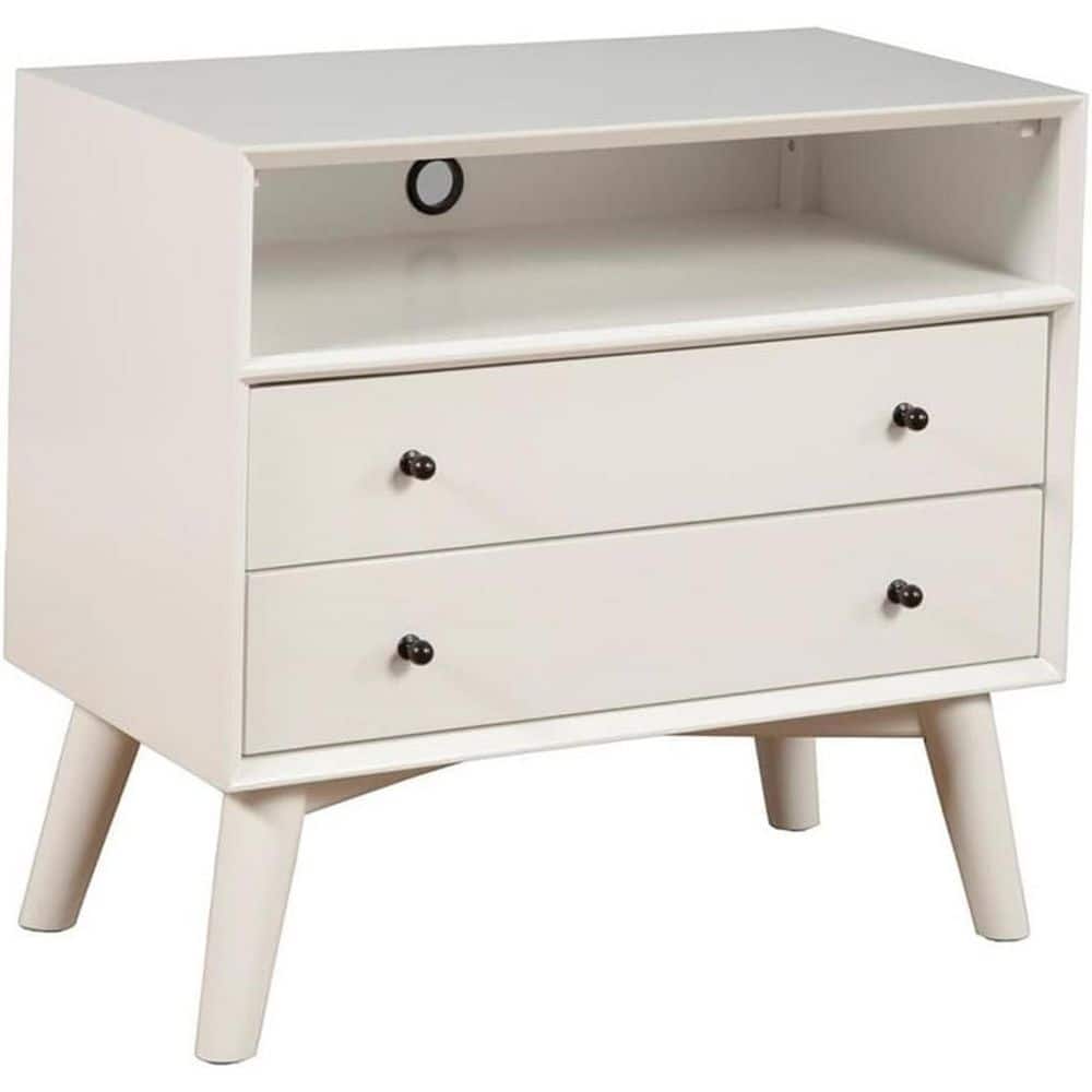 White 2 Drawer 26 in. W Nightstand, Sturdy Bedside Nightstand Table
