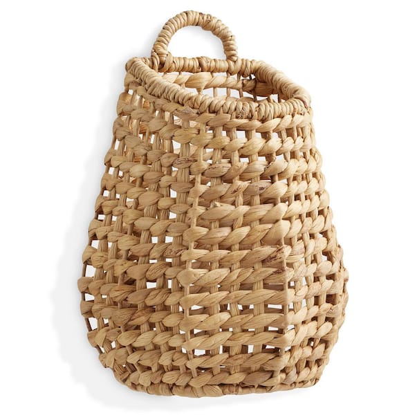 Casafield Brown Natural 11 in. x 14.75 in. Wicker Hyacinth Open Weave Wall Hanging Decorative Basket for Plants and Storage