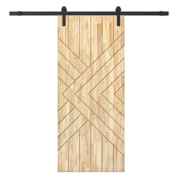 CALHOME 30 in. x 96 in. Natural Pine Wood Unfinished Interior Sliding Barn Door with Hardware Kit