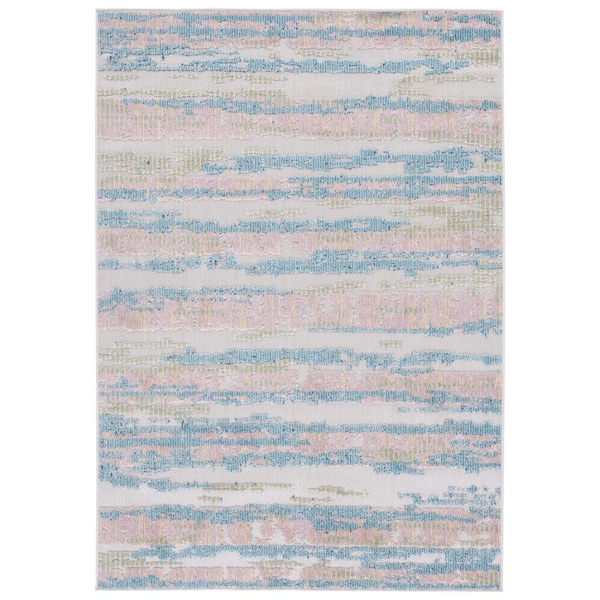 SAFAVIEH Cabana Aqua/Pink 5 ft. x 8 ft. Abstract Striped Indoor/Outdoor Area Rug