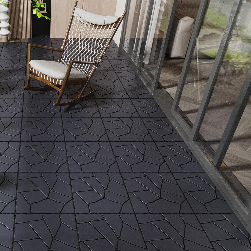Dark Gray Stone Style DIY 1 ft. x 1 ft. All-Weather Plastic Outdoor Interlo